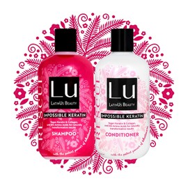 Lu LatinUs Beauty RESCUE Dúo Natural Reparador Shampoo + Acondicionador Anti-Frizz con Keratina Vegana y Shatavari para Cabello Débil, Seco y Dañado Químicamente
