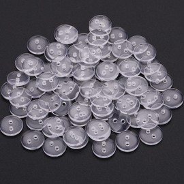 Trimming Shop 15mm Plastic Transparent Clear Round Backing Buttons with 2 Holes for Sewing, Art & Craft, Snap Fasteners, Scrapbooking, 25pcs