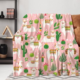 Cute Llama Throw Blanket for Couch, Cartoon Blanket Super Soft Cozy Plush Fleece Blanket, Lightweight Warm Fuzzy Throws Decorative Flannel Blanket for All Season(60×80in, Pink Llama)