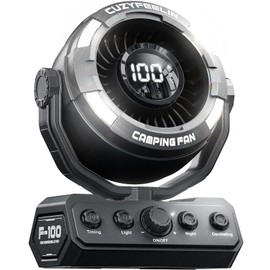 CuzyFeelin Rechargeable Portable Fan - Versatility Camping Fan with LED Light & Hook - MAX 80H Cooling Time, Large Capacity Battery, 100 Speeds, 180° Oscillation - for Table, Outdoor, Tent, Travel