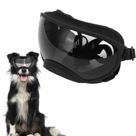 Dog Goggles, Windproof Proof Dustproof Adjustable Strap Durable Dog Sunglasses Breathable and Dustproof Design, for Large Breed (Black Frame Grey Lens)