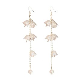 Bell Orchid Dangle Drop Hook Earrings, Dainty Pearl Threader Tassel Dangling Wedding Earrings Fashion Jewelry Gifts for Women Girls(white)