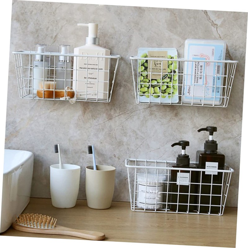 OHPHCALL Creative Wall Mounted Storage Basket White Iron Hanging Organizer