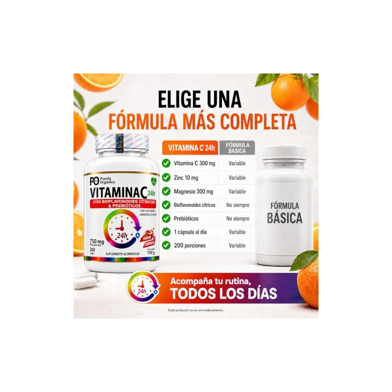 Purely Organics Vitamina C con Zinc y Magnesio, 200 Cápsulas