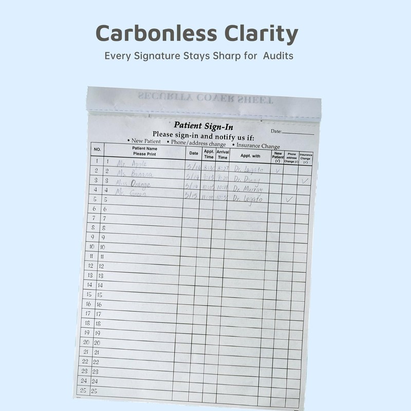 Patient Sign-in Sheets, HIPAA Compliant, 12 Sheets, Carbonless 3-Part Forms