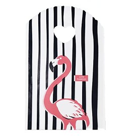 100 Count 5" x 8" Small Plastic Merchandise Bags, Shopping Bags, Retail Bags, Gift Bags with Die Cut Handles - Flamingo 2 (More Patterns Available)