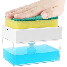 Dispensador de jabón de alta calidad con características añadidas para cocina, soporte de esponja, dispensador de jabón para lavar platos, color blanc