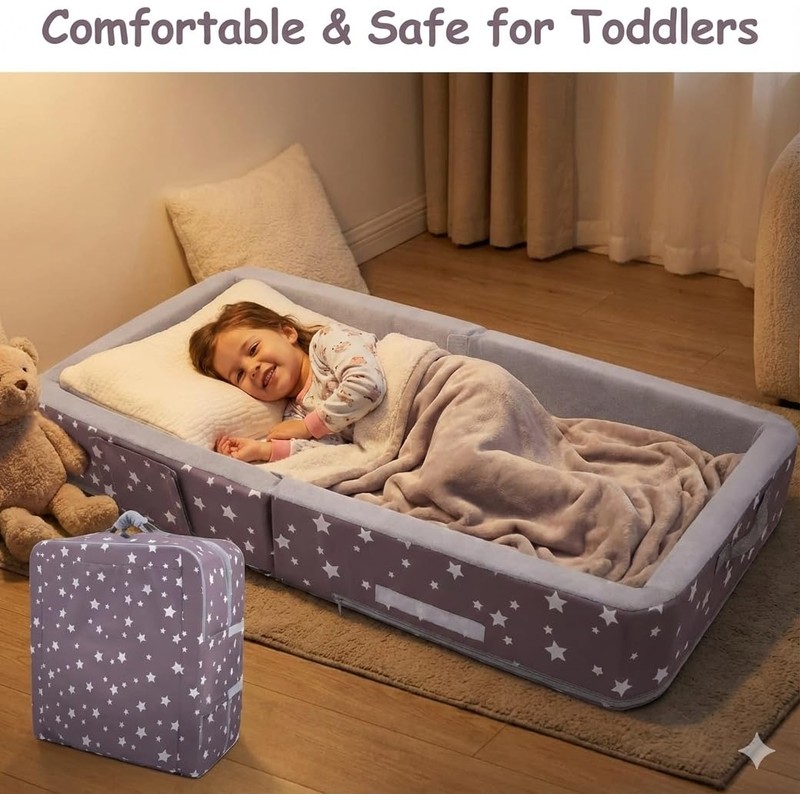Mooedcoe Portable Toddler Travel Bed – Foldable Soft Foam Floor