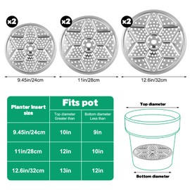 6 Pack Round Planter Insert, 9.4/11/12.5-Inch Planter Inserts with Drainage Holes Stainless Steel Plant Risers for Inside Pots for Tall or Short Planters Use Less Potting Soil Indoor & Outdoor
