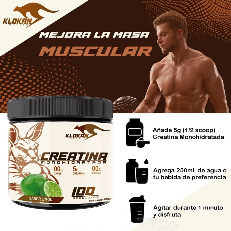 Creatina Monohidratada Suplemento 500gr Klokan 100 Servicios