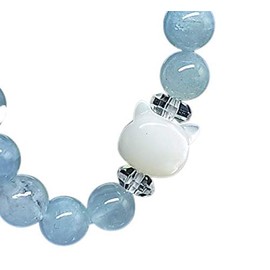 LARIMARMJ White Butterfly Shell Cat Motif Aquamarine Cute Bracelet Refreshing Blue Natural Stone Power Stone Loved Stone Organza Pouch 58 D50, Gemstone, aquamarine