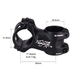 FOMTOR Wake MTB Stem 31.8 17 Degree 60 mm Bike Stem Mountain Bike Stem Short Handlebar Stem for Most Bicycle, Road Bike, MTB, BMX, Cycling (Light-weight, Black)
