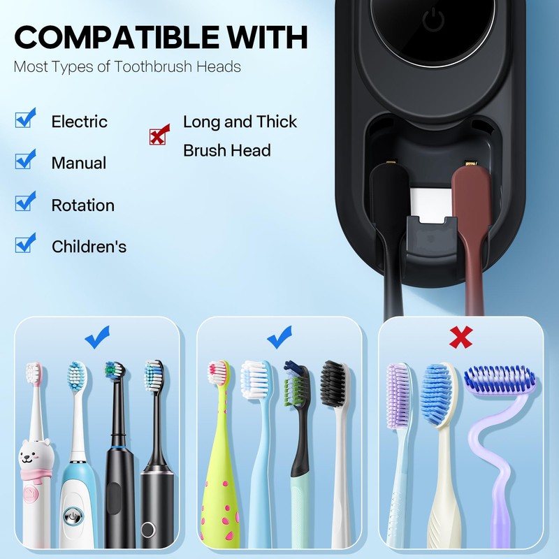 Upgraded LED Smart Screen Toothbrush Sterilizer, Toothbrush Cleaner Holder with