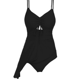 AONTUS - Traje de baño de una pieza para mujer, talla grande, con control de abdomen y faldas, Cuerda de elevación-negro, 8-10