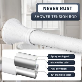 YNL White Shower Curtain Rod 36-94 Inch(3-7.8ft), No Slip No Drill No Rust Shower Rod For Bathroom Window Patio, Adjustable Spring Long Tension Rod