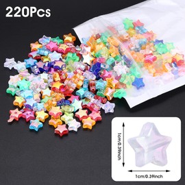 Molain 220Pcs Acrylic Star Beads With Cord - 10mm Assorted Multicolor Pony Beads for DIY Jewelry Craft Making Necklace Bracelet - Cute Charming Plastic Pastel