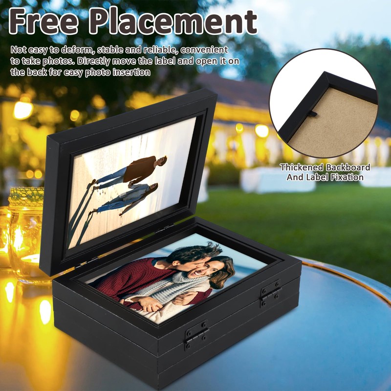Photo Frame Hold 4 Photos, 4x6 Hinged Folding Wood Picture