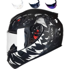 HTLNUZD Full Face Motorcycle Helmet Racing Motocross Helmets with Pinlock Compatible Clear&Tinted Visors DOT Model Approved Street Bike Helmet (XL, LV111-Black Venom)