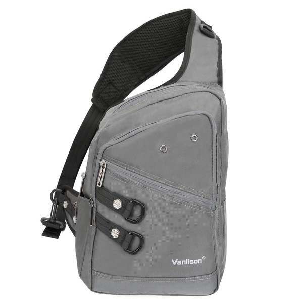 Vanlison Waterproof Shoulder Backpack Sling Bags Chest Crossbody Bags Pack Rucksack Travel Bag Anti Theft Bag Navy Gray