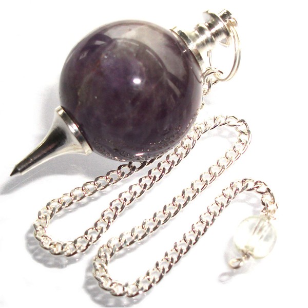 Green Cross Toad Genuine Crystal Gemstone Ball Dowsing Pendulum for Divination, Scrying and Healing (Amethyst)