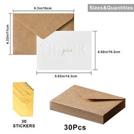 Embossed Thank You Cards with Envelopes, 30 Pack 4.02" x 5.63", 250gsm Thick Textured Cardstock, Elegant Foil Design, Blank Inside for Business, Wedding, Baby Shower, Bridal Shower, Graduation, Funerals (30PCS)