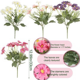 CITYES 4 Pcs Artificial Daisy Flowers Outdoor UV Resistant Silk Flowers for Outside Pink Faux Daisy Bouquet Arrangement for Spring Summer Garden Porch Window Box Planter Front Door Patio Balcony Decor