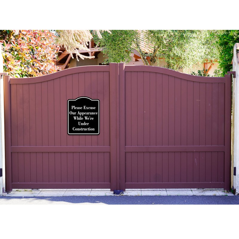 Please Excuse Our Appearance Under Construction BLACK Aluminum Composite Sign,