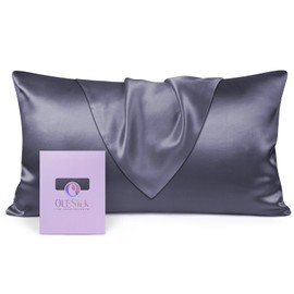 OLESILK 100% Silk Cushion Cover Hair and Skin Care with Hidden Zip 19 Momme 1 Piece Charcoal 40 x 80 cm