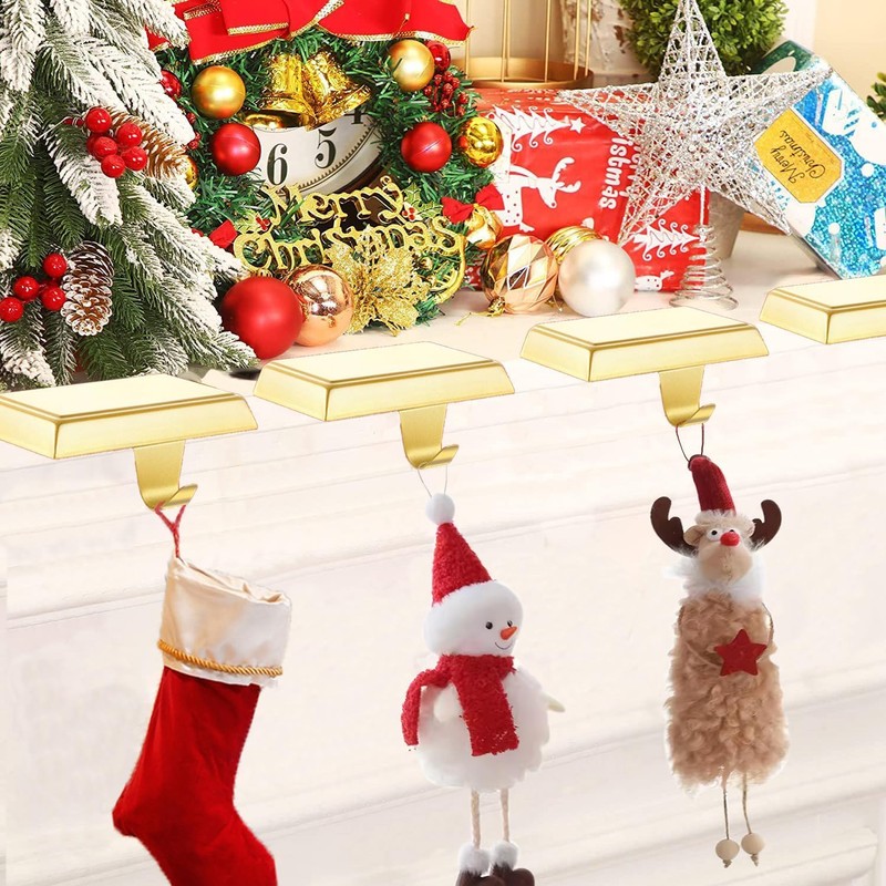 Guojanfon Christmas Stocking Holders Mantel Stocking Hangers Metal Hanging Hooks