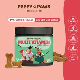 Peppy Paws Dog Multivitamin Soft Chews – 120 Count | with Omega 3, Glucosamine, MSM, Chondroitin, CoQ10, Vitamins B & C | for Joint, Heart, Skin & Immune Support | Salmon Flavor | Non-GMO & Natural