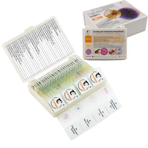 30 Prepared Microscope Slides with Specimens for Kids Students -