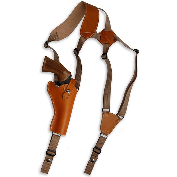 Barsony New Saddle Tan Leather Cross Harness Vertical Shoulder Holster for 4" 38 357 44 Revolvers