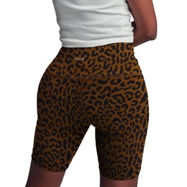 ARRIA Women’s High Rise Biker Shorts – Tummy Control, Curvy Fit, Stylish Buttery Soft, Stretchy, Comfy Everyday Activewear (Leopard, Small)