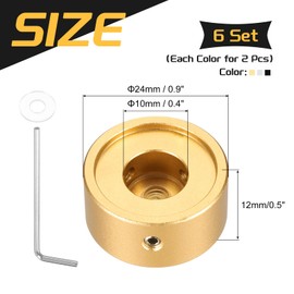 MECCANIXITY 6 Pcs Footswitch Toppers Guitar Pedal Button Caps Metal Footswitch Top Cover 3/8" for Guitar Effects Pedal Buttons, Gold, Silver, Black