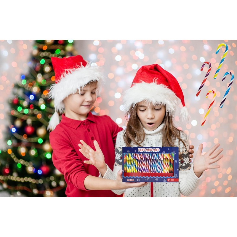 Fruidles Christmas Candy Canes Suckers, Multicolored Rainbow Fruity Flavor, Individually