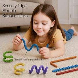 Flexible Sensory Fidget Sticks for Kids,6PCS Sensory Fidget Toys for Stress Anxiety Autistic ADHD,Calm Down Travel Airplane Essentials Toys,Stuffers Gifts for Teens Boys Girls