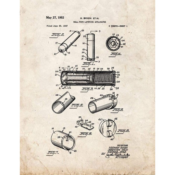 Ball-type Lipstick Applicator Patent Print Old Look (5" x 7")