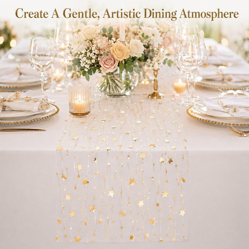 5M Gold Table Runner, Star Table Runners for Dining Table