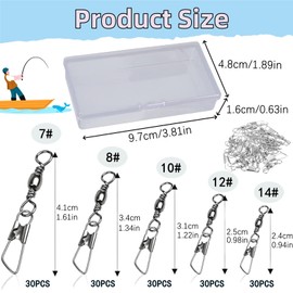 Liekadijiae 151 Piece Fishing Swivel with Carabiner Set, Barrel Swivel Fishing, Rolling Fishing Hook Connector, Fishing Hook Stainless Steel Rotating Bazi Ring, Fishing Accessories Swivels 5 Size 7#