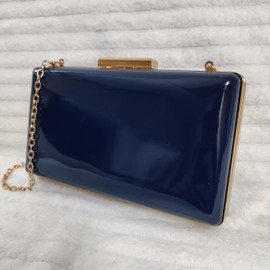 UShopUK Plain Patent Leather Hard Case Bridal Prom Wedding Evening Clutch Party Purse Hand Bag (Navy Blue)