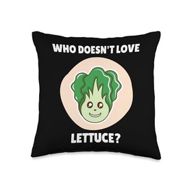 Kawaii Lettuce Who Doesn't Love Lettuce? Cute Lettuce Lover Throw Pillow, 16x16, Multicolor