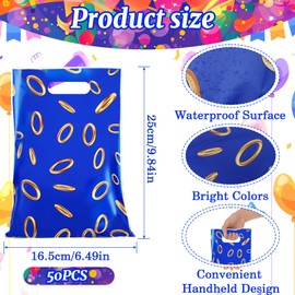 Hpmjz Video Game Party Favors 50 Pcs Christmas Bags Themed Party Goodie Bag Blue Small Gift Bags with Gold Ring Print Candy Plastic Bag for Gamer Partys Decoration Birthday Favor Gift Snack Supply