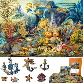 Wooden Jigsaw Puzzle for Adults - Uniquely Shaped Pieces - Made in The USA by FoxSmartBox - 444 Pieces - Ocean Life