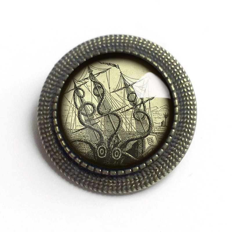 Kraken Or Sea Monster Attacking Ship Brooch