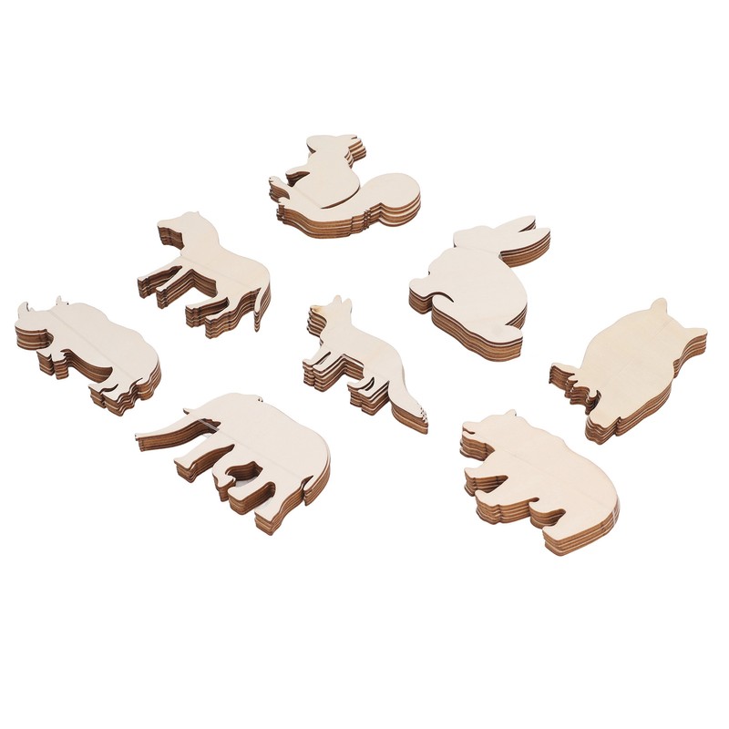 48PCS Animal Wooden Slice DIY Wood Ornaments Blank Decoration Shaped