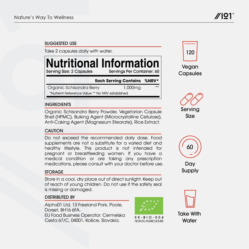 Organic Schisandra Berry 1000mg – High Strength Formula – Certified
