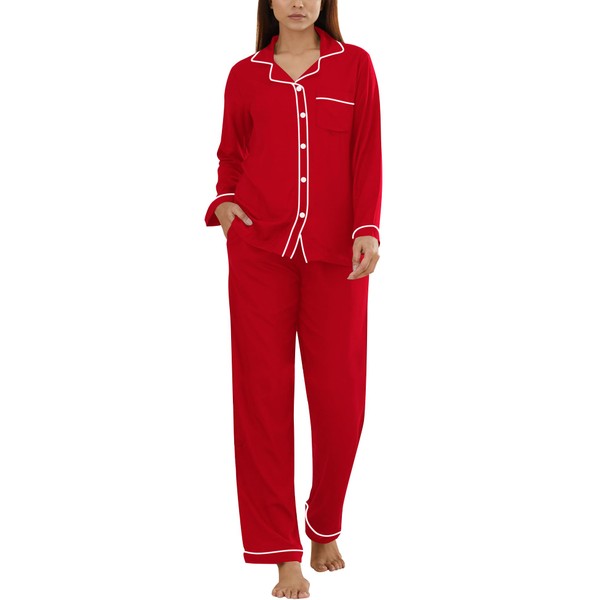 SWOMOG Womens Pajama Sets Long Sleeve Button Down Sleepwear Soft