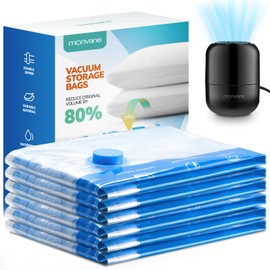 Vacuum Luggage Storage Bags with Wired Electric Portable Pump, Double Zipper Sealed Space Saver Bag, Compression for Clothes, Comforters and Travel Essentials（6 Pack Extra Large Bags）