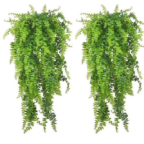 PINVNBY Reptile Plants Hanging Fake Vines Boston Climbing Terrarium Plant with Suction Cup for Bearded Dragons Lizards Geckos Snake Pets Hermit Crab and Tank Habitat Decorations (2 Pack)