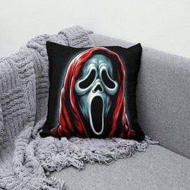 The Beach Stop Ghostface Scream Scary Horror Movie Themed Accent Cushion Cover | Unique Home Decor Inspo Gift Idea | 45x45cm 18x18” | Scream Black and Red